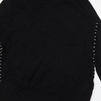 F&F Womens Black Crew Neck Striped Viscose Pullover Jumper Size 12