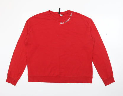 H&M Womens Red  Cotton Pullover Sweatshirt Size M
