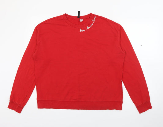 H&M Womens Red  Cotton Pullover Sweatshirt Size M
