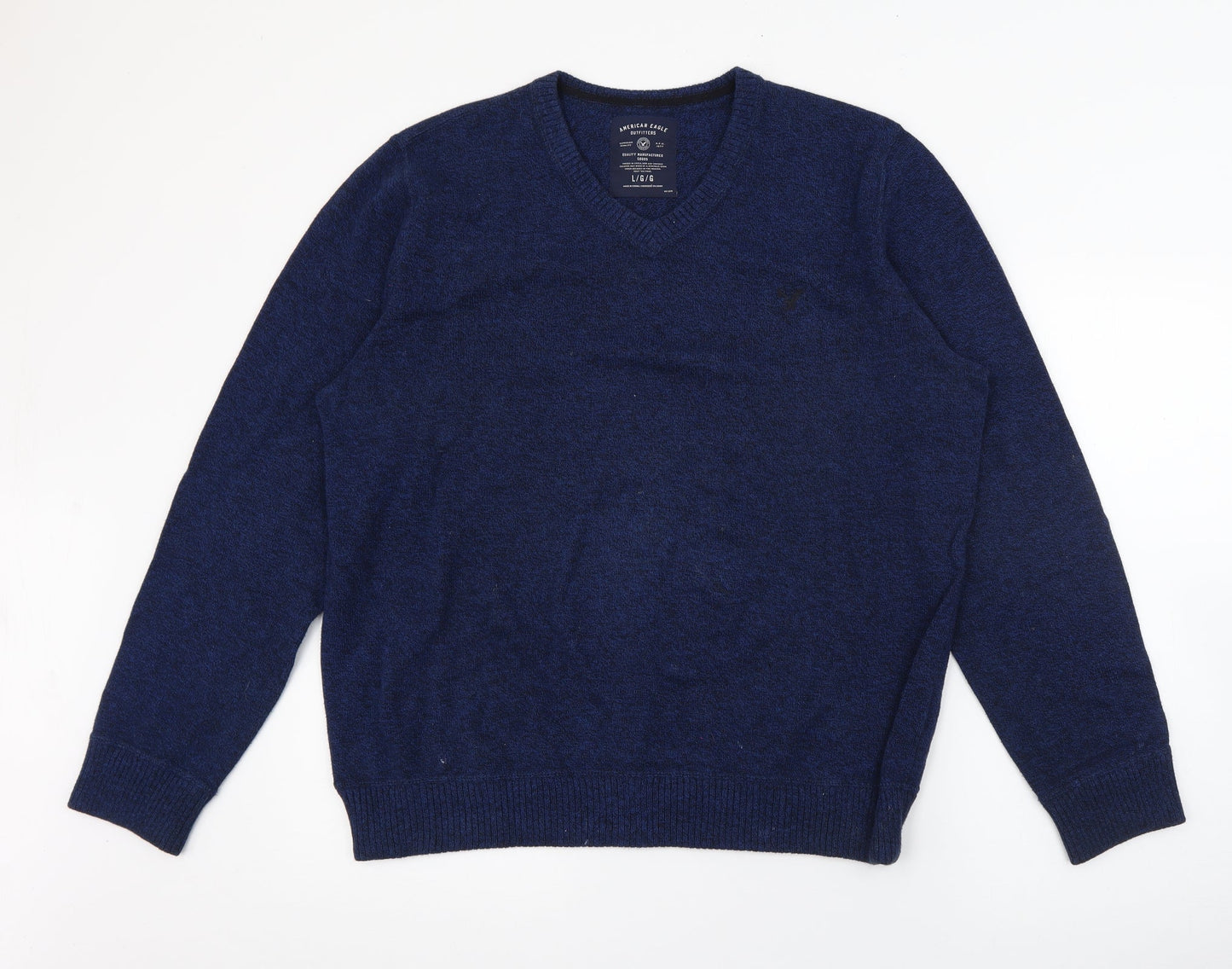American Eagle Outfitters Mens Blue V-Neck  Cotton Pullover Jumper Size L