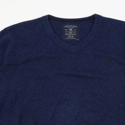 American Eagle Outfitters Mens Blue V-Neck  Cotton Pullover Jumper Size L