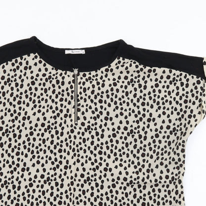 TU Womens Beige Animal Print Viscose Basic Blouse Size 12 Crew Neck