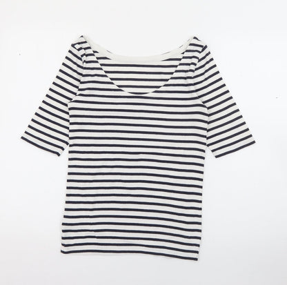 Additional front view of EAC women’s white scoop neck striped polyester jumper, size S