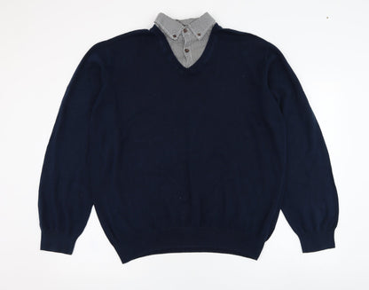 Sand Stone Mens Blue Collared  Cotton Pullover Jumper Size L