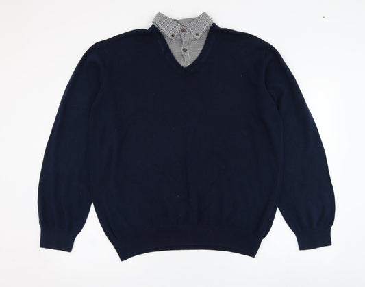 Sand Stone Mens Blue Collared  Cotton Pullover Jumper Size L
