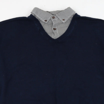 Sand Stone Mens Blue Collared  Cotton Pullover Jumper Size L