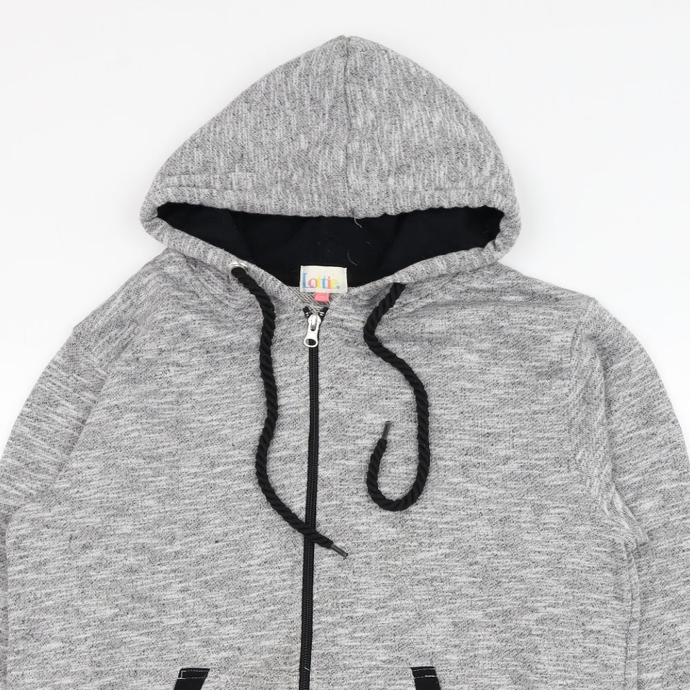 Lottie Girls Grey  Polyester Full Zip Hoodie Size L  Zip