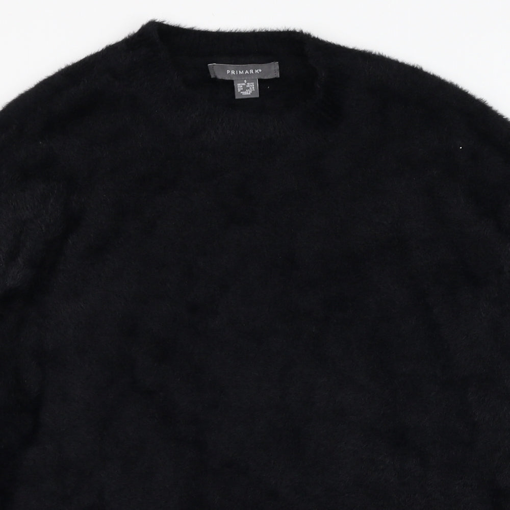 Close-up detail of Primark women’s black nylon pullover sweatshirt, size UK 10, pullover