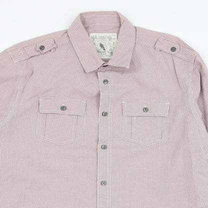 Red Herring Mens Red Check Cotton  Button-Up Size L Collared Button