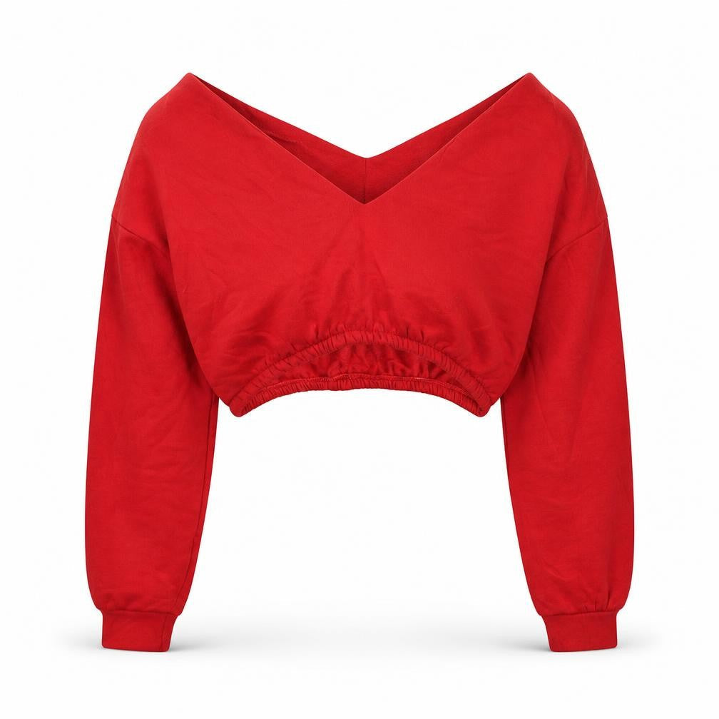 Front view of PRETTYLITTLETHING women’s red polyester pullover sweatshirt, size S, pullover - cropped