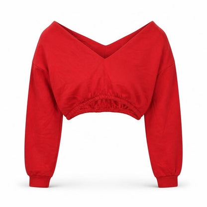 Front view of PRETTYLITTLETHING women’s red polyester pullover sweatshirt, size S, pullover - cropped