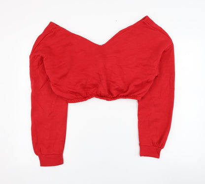 PRETTYLITTLETHING Womens Red  Polyester Pullover Sweatshirt Size S  Pullover - Cropped
