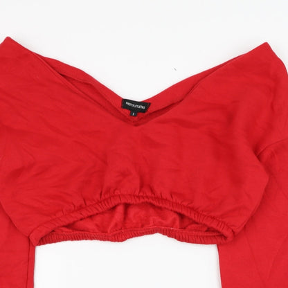 PRETTYLITTLETHING Womens Red  Polyester Pullover Sweatshirt Size S  Pullover - Cropped