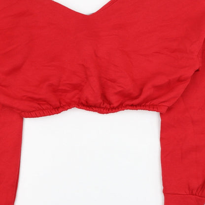 PRETTYLITTLETHING Womens Red  Polyester Pullover Sweatshirt Size S  Pullover - Cropped