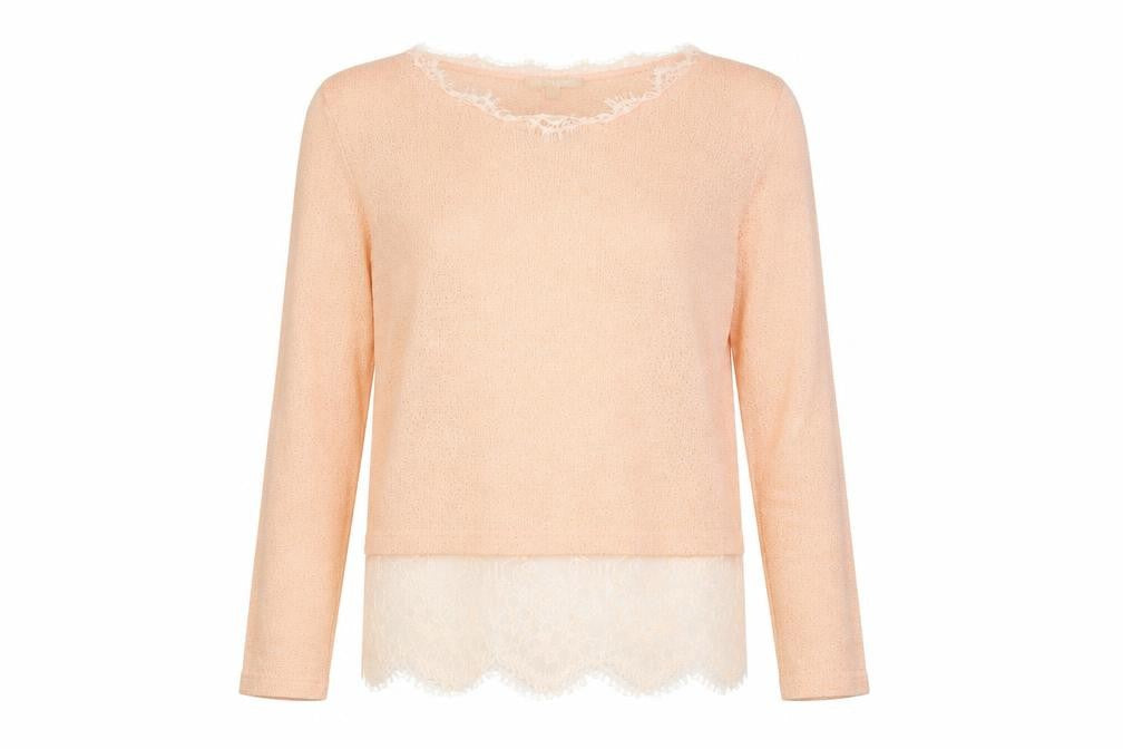 Front view of Swan women’s pink round neck polyester jumper, size S