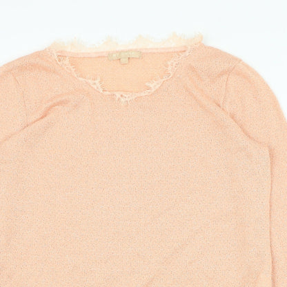 Close-up detail of Swan women’s pink round neck polyester jumper, size S