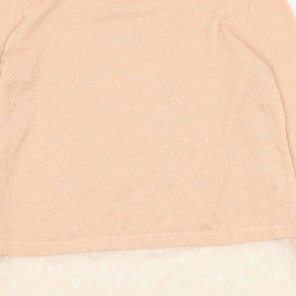 Brand and care label for Swan women’s pink round neck polyester jumper, size S
