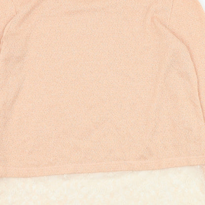 Brand and care label for Swan women’s pink round neck polyester jumper, size S