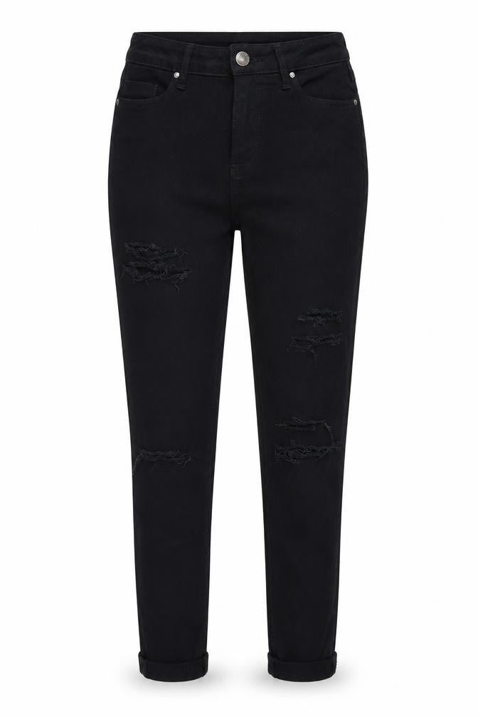 Front view of Miss Selfridge women’s black cotton skinny jeans, size UK 8, 24-inch leg regular zip