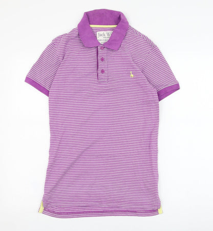 Jack Wills Mens Purple Striped Cotton  Polo Size XS Collared Pullover