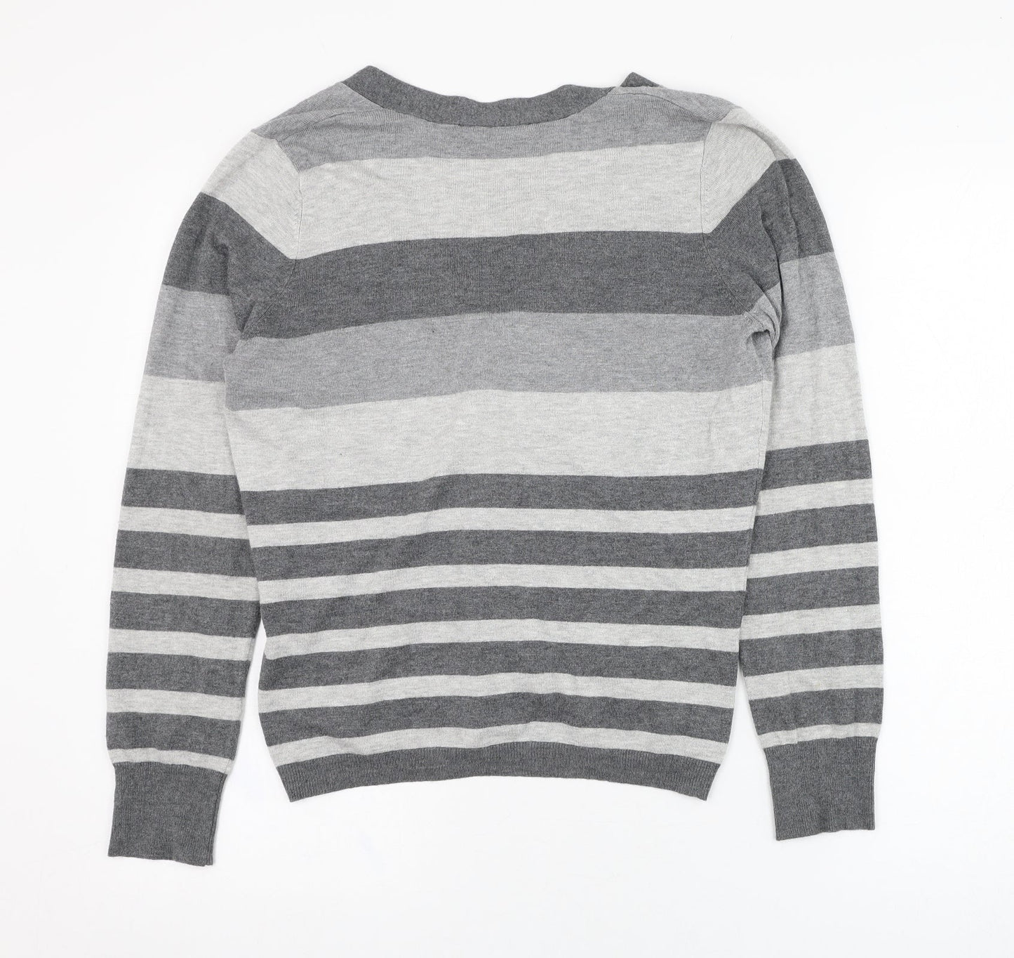 BHS Womens Grey V-Neck Striped Viscose Cardigan Jumper Size 14