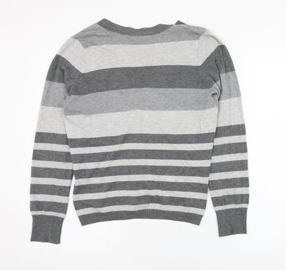 BHS Womens Grey V-Neck Striped Viscose Cardigan Jumper Size 14