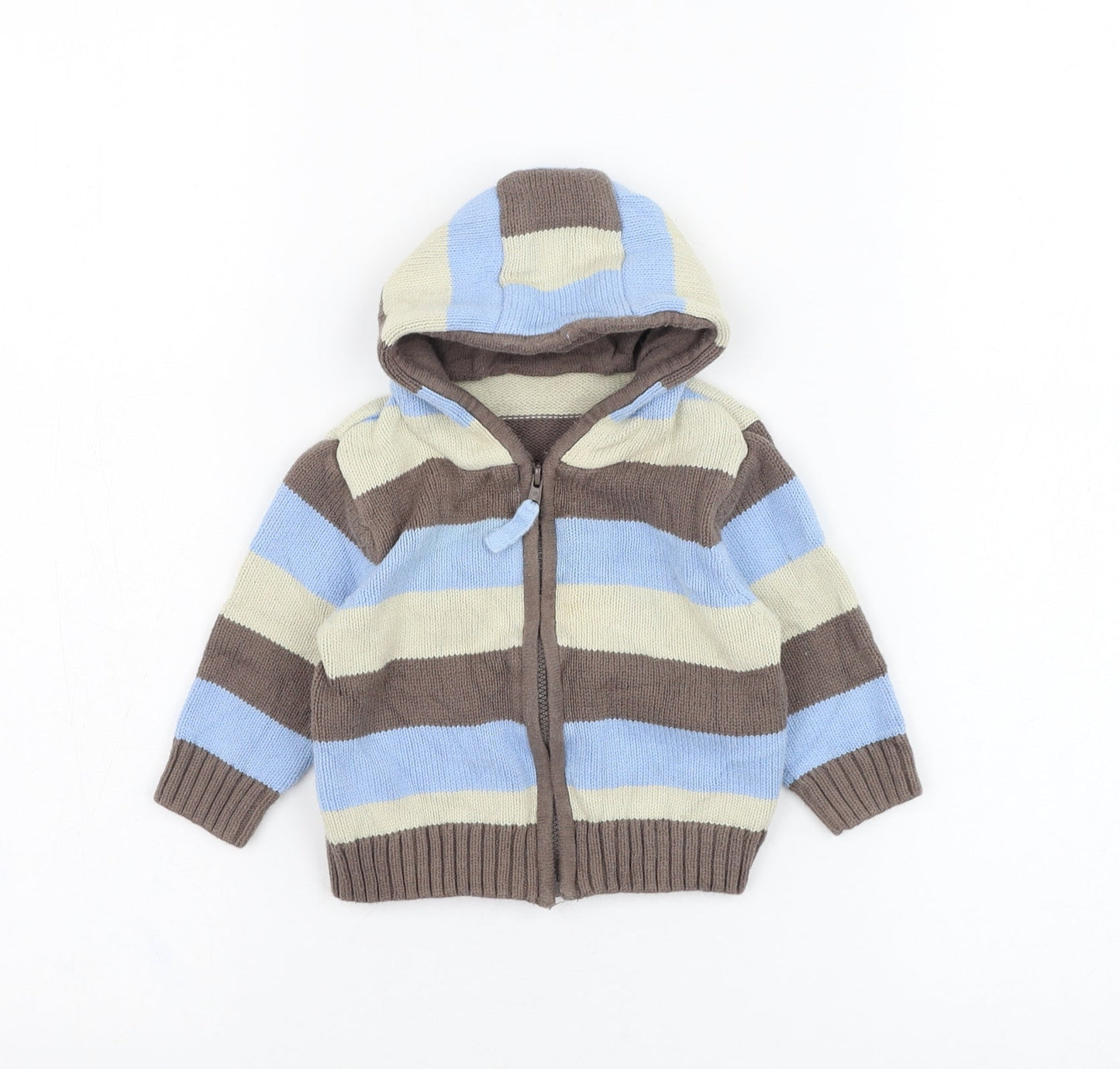 Mothercare Boys Brown Striped Cotton Full Zip Jumper Size 3-6 Months  Zip
