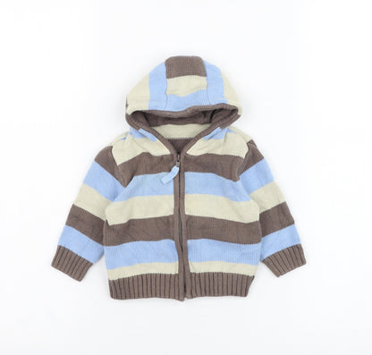 Mothercare Boys Brown Striped Cotton Full Zip Jumper Size 3-6 Months  Zip