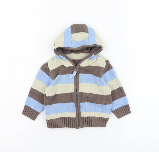 Mothercare Boys Brown Striped Cotton Full Zip Jumper Size 3-6 Months  Zip