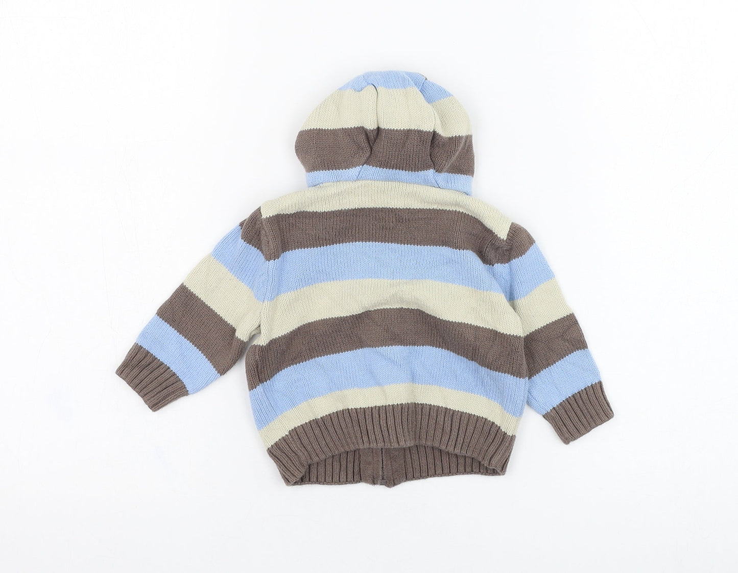 Mothercare Boys Brown Striped Cotton Full Zip Jumper Size 3-6 Months  Zip