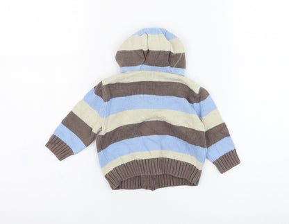 Mothercare Boys Brown Striped Cotton Full Zip Jumper Size 3-6 Months  Zip