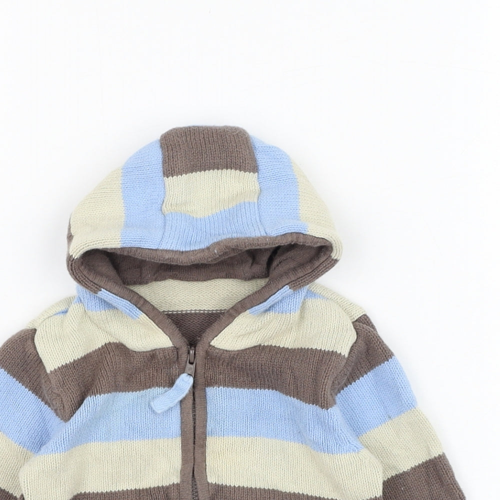 Mothercare Boys Brown Striped Cotton Full Zip Jumper Size 3-6 Months  Zip