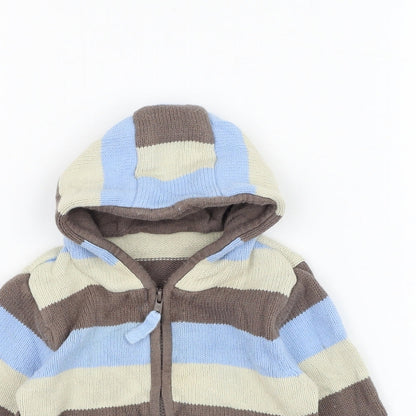 Mothercare Boys Brown Striped Cotton Full Zip Jumper Size 3-6 Months  Zip