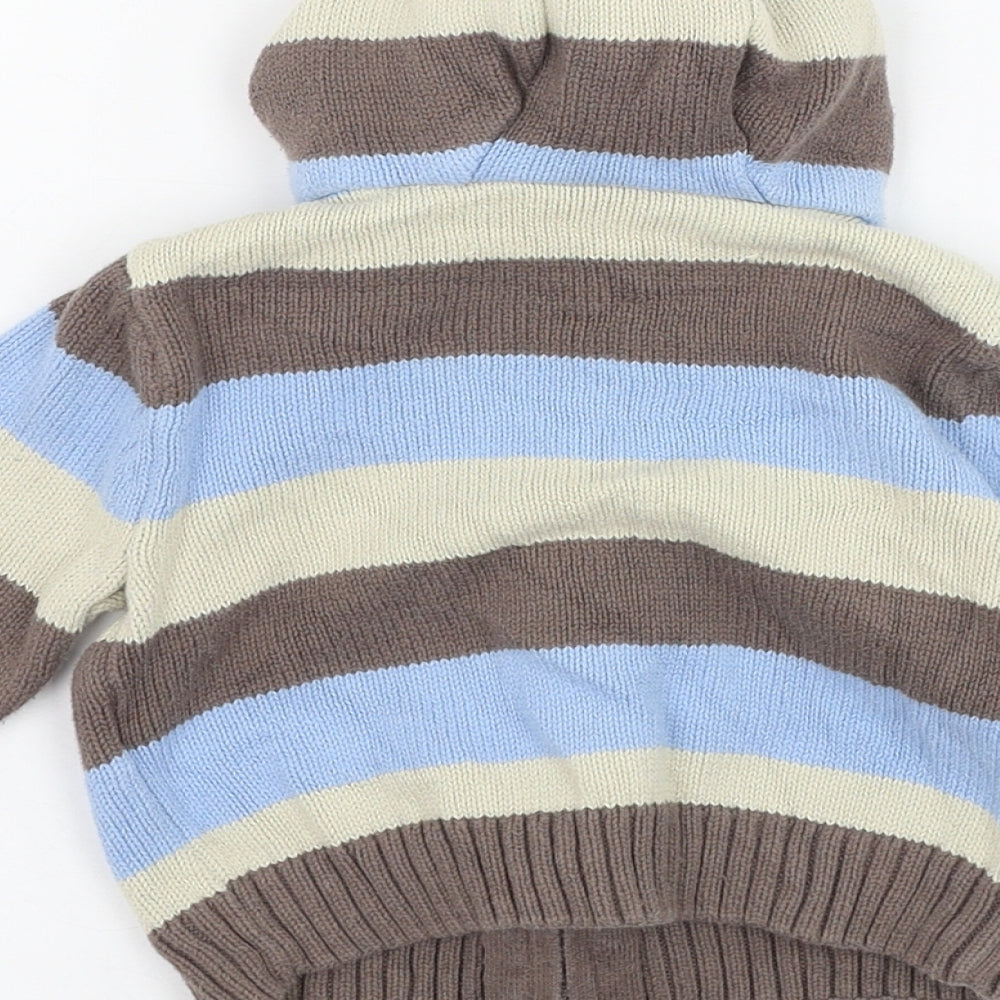 Mothercare Boys Brown Striped Cotton Full Zip Jumper Size 3-6 Months  Zip