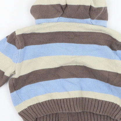 Mothercare Boys Brown Striped Cotton Full Zip Jumper Size 3-6 Months  Zip