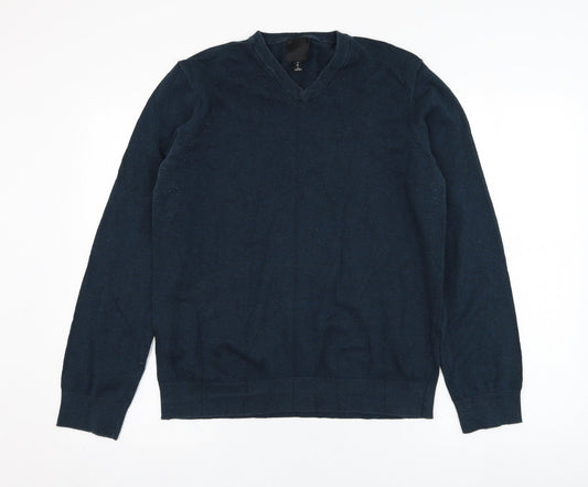 H&M Mens Green V-Neck  Cotton Pullover Jumper Size M