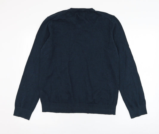 H&M Mens Green V-Neck  Cotton Pullover Jumper Size M