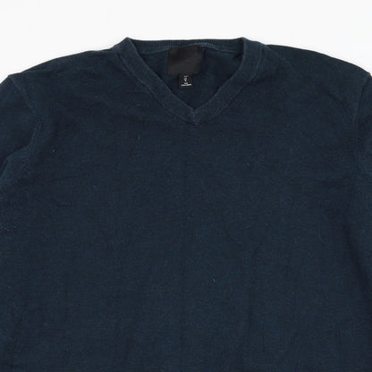 H&M Mens Green V-Neck  Cotton Pullover Jumper Size M