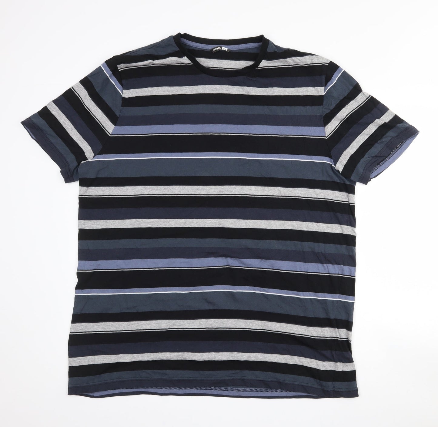 Pep & Co Girls Blue Striped Cotton Basic T-Shirt Size 4XL Crew Neck