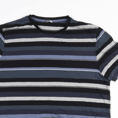 Pep & Co Girls Blue Striped Cotton Basic T-Shirt Size 4XL Crew Neck
