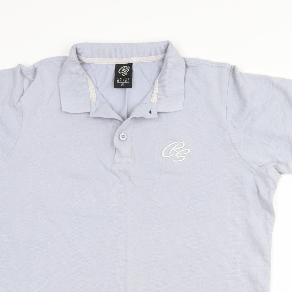 Crosshatch Mens Blue  Cotton  Polo Size M Collared Button