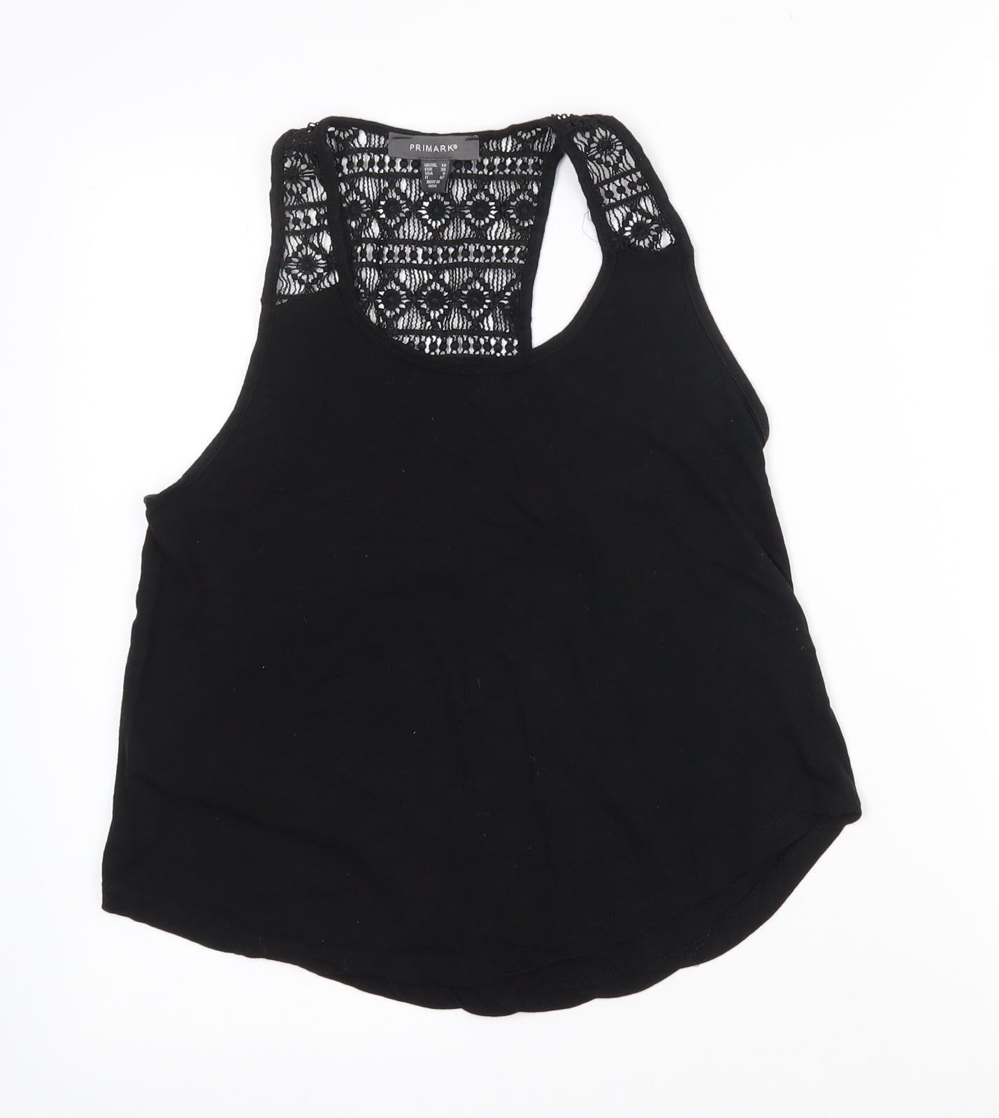 Primark Womens Black  Polyester Basic Tank Size 10 Round Neck - Lace detail