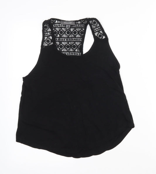 Primark Womens Black  Polyester Basic Tank Size 10 Round Neck - Lace detail