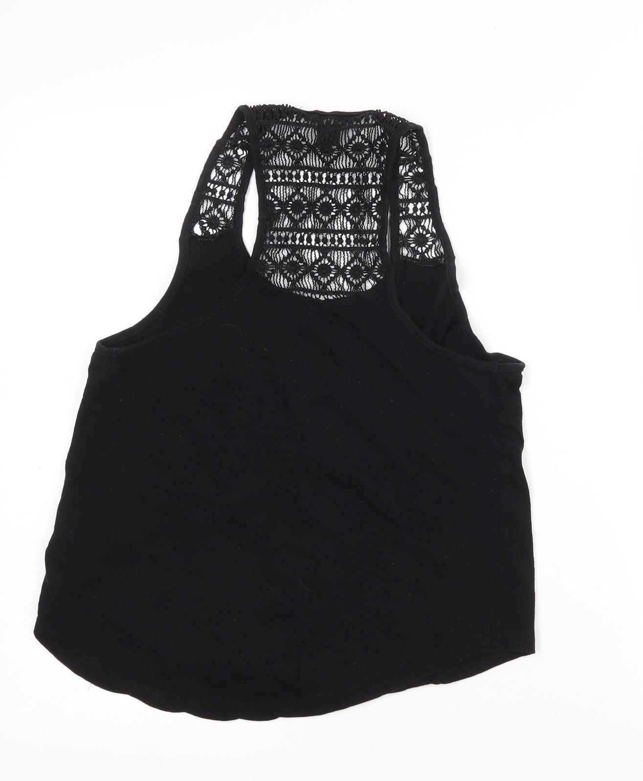 Primark Womens Black  Polyester Basic Tank Size 10 Round Neck - Lace detail