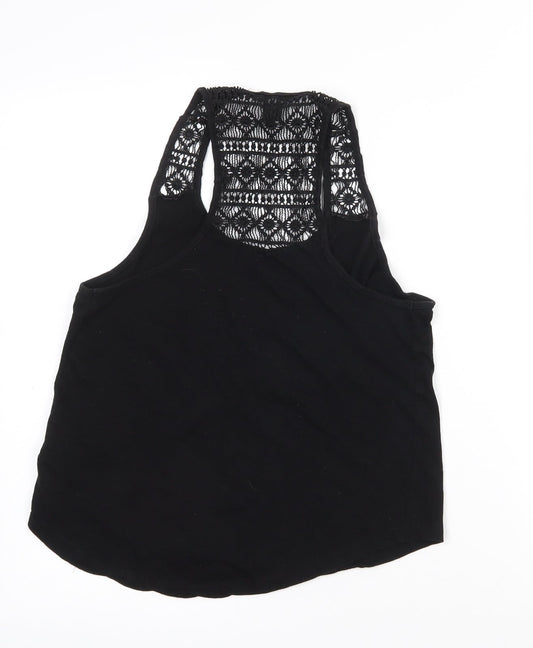 Primark Womens Black  Polyester Basic Tank Size 10 Round Neck - Lace detail