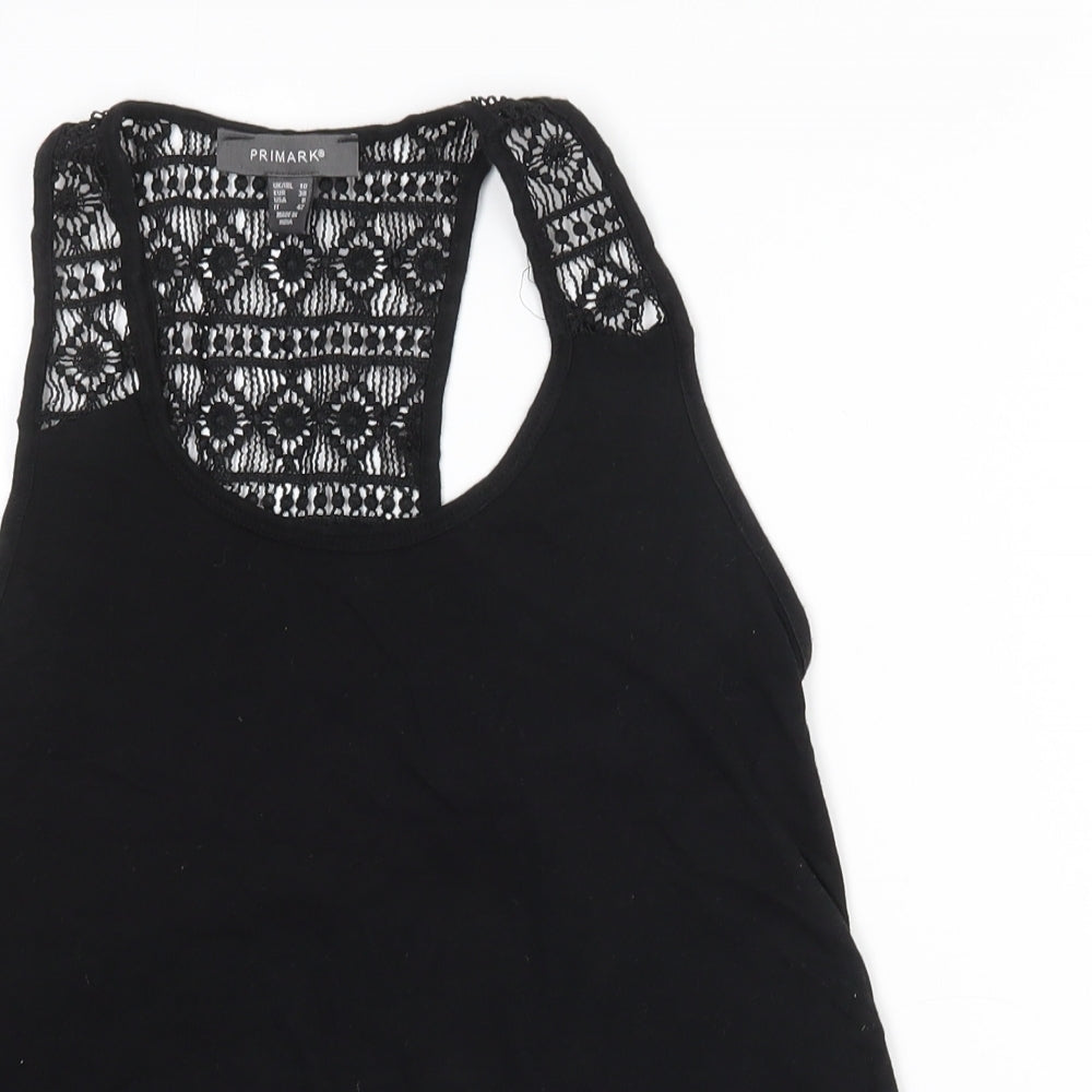 Primark Womens Black  Polyester Basic Tank Size 10 Round Neck - Lace detail