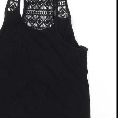 Primark Womens Black  Polyester Basic Tank Size 10 Round Neck - Lace detail