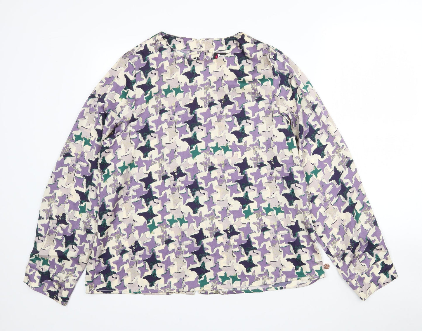 Rant & Rave Womens Purple Geometric Polyester Basic Blouse Size 14 Round Neck