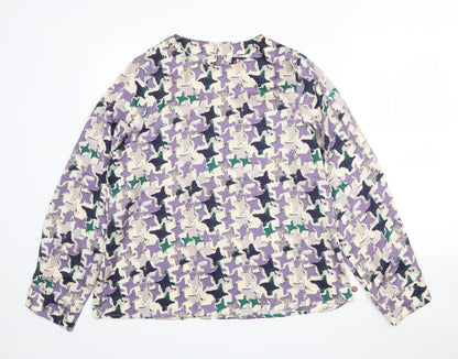 Rant & Rave Womens Purple Geometric Polyester Basic Blouse Size 14 Round Neck