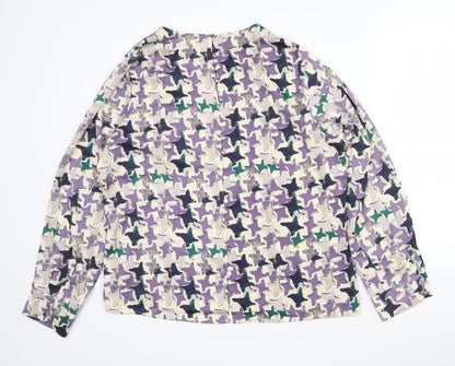 Rant & Rave Womens Purple Geometric Polyester Basic Blouse Size 14 Round Neck